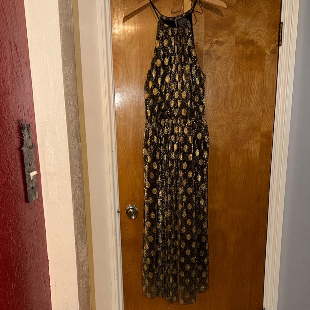 Sunday in Brooklyn Black and Gold Midi Dress from Anthropologie